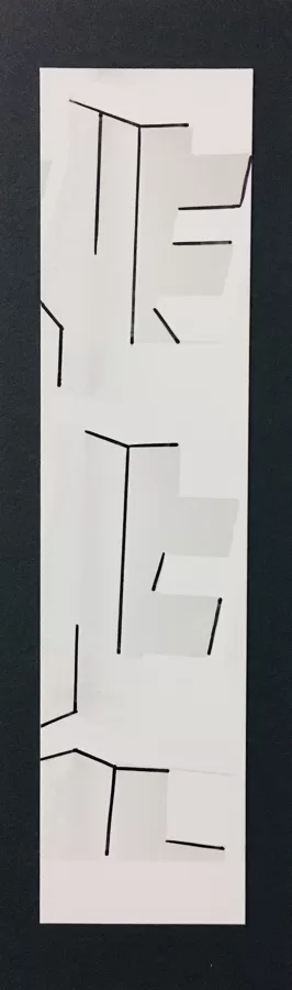 Draw the Line /// pen on print on cardboard (5x16 cm)